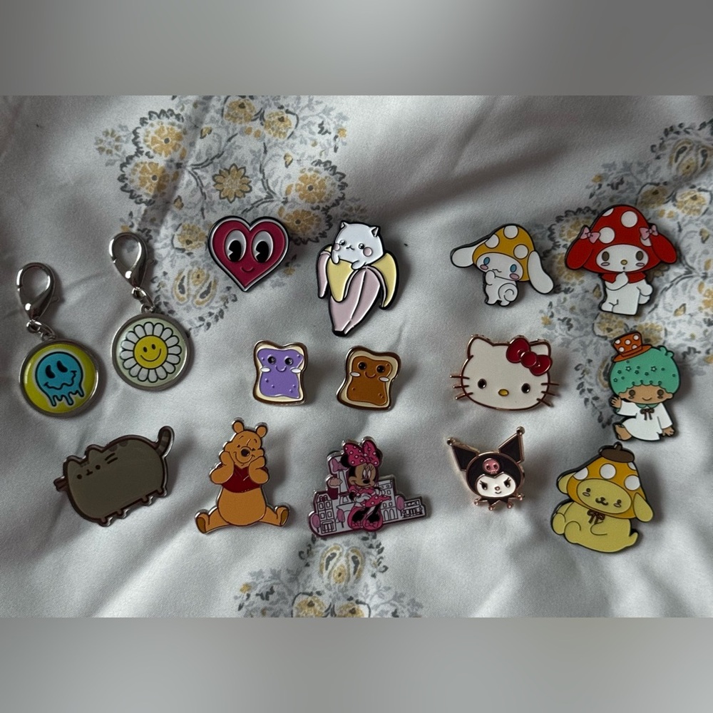 Sanrio Enamel Pin Collection - Pink, Yellow, Red, White